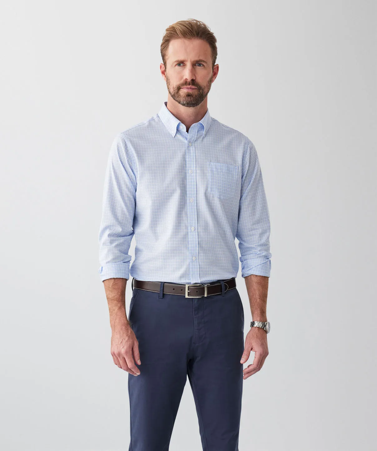 Tailored Fit Easy Care Twill Check Long Sleeve Shirt - Blue sold by GAZMAN