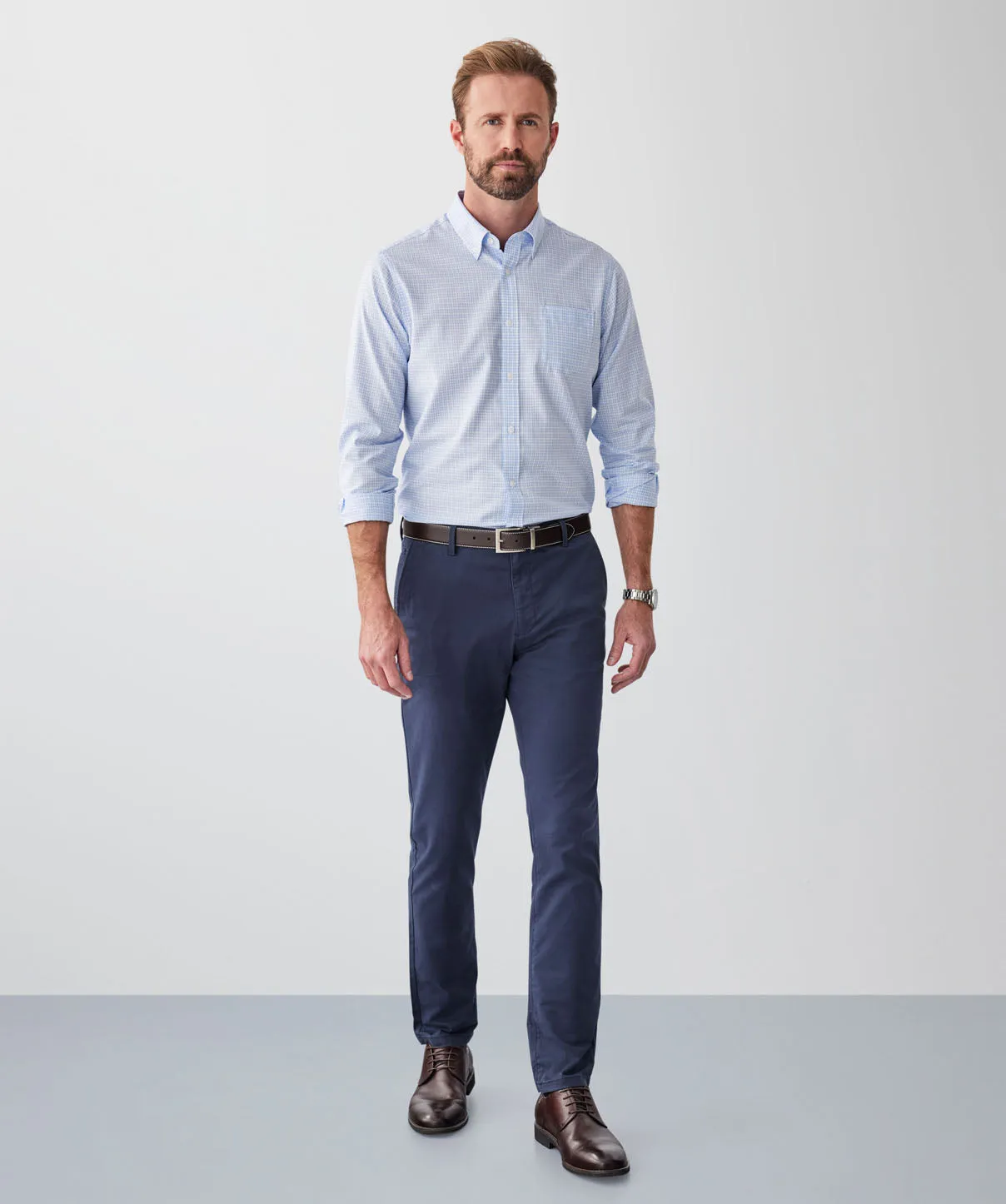 Tailored Fit Easy Care Twill Check Long Sleeve Shirt - Blue sold by GAZMAN product image thumbnail 4