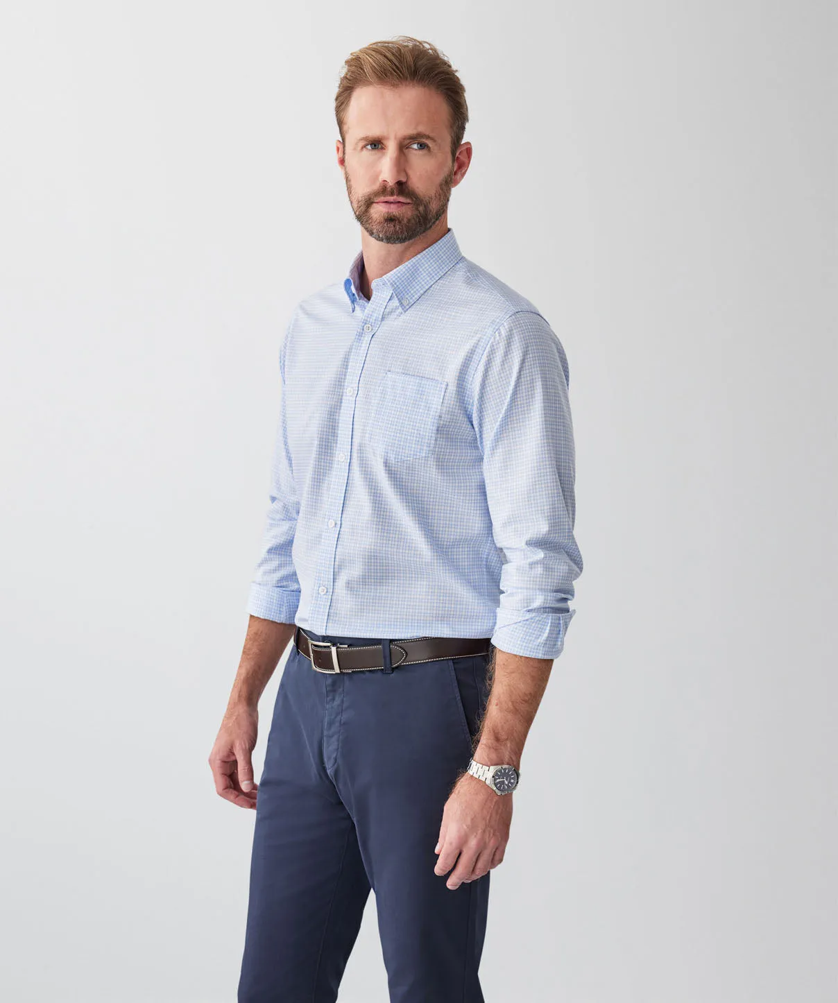 Tailored Fit Easy Care Twill Check Long Sleeve Shirt - Blue sold by GAZMAN product image thumbnail 5