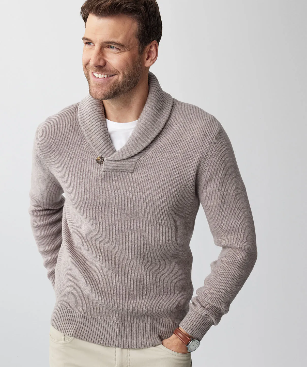 Shawl Neck Rib Knit - Taupe sold by GAZMAN product image thumbnail 5