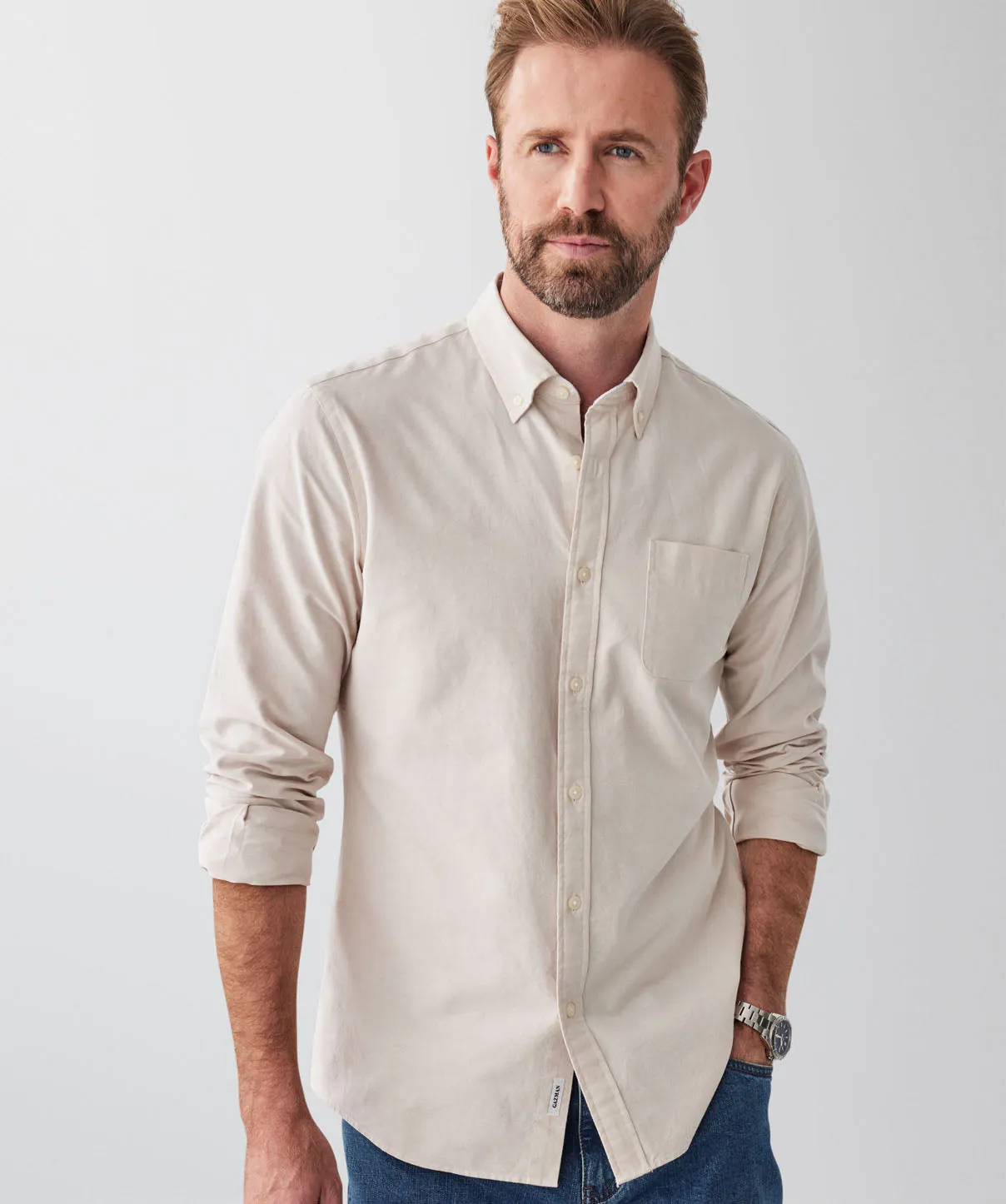 Tailored Fit Casual Oxford Long Sleeve Shirt - Sand sold by GAZMAN product image thumbnail 3