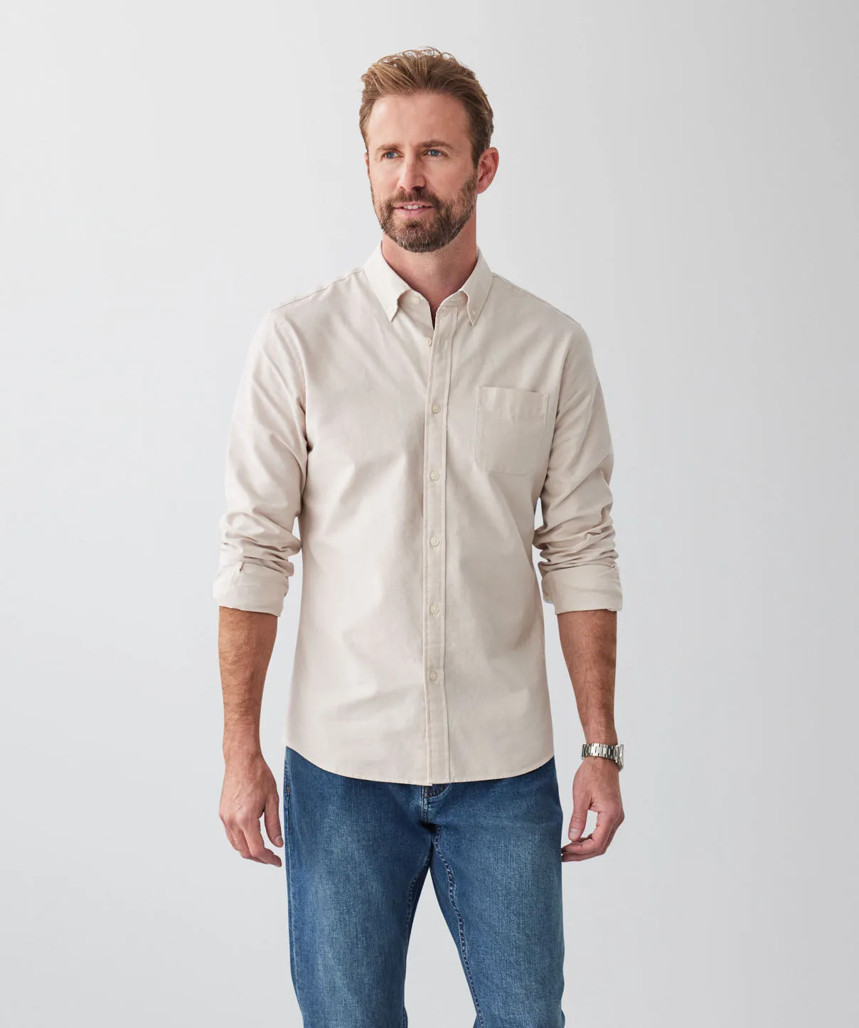 Tailored Fit Casual Oxford Long Sleeve Shirt - Sand sold by GAZMAN