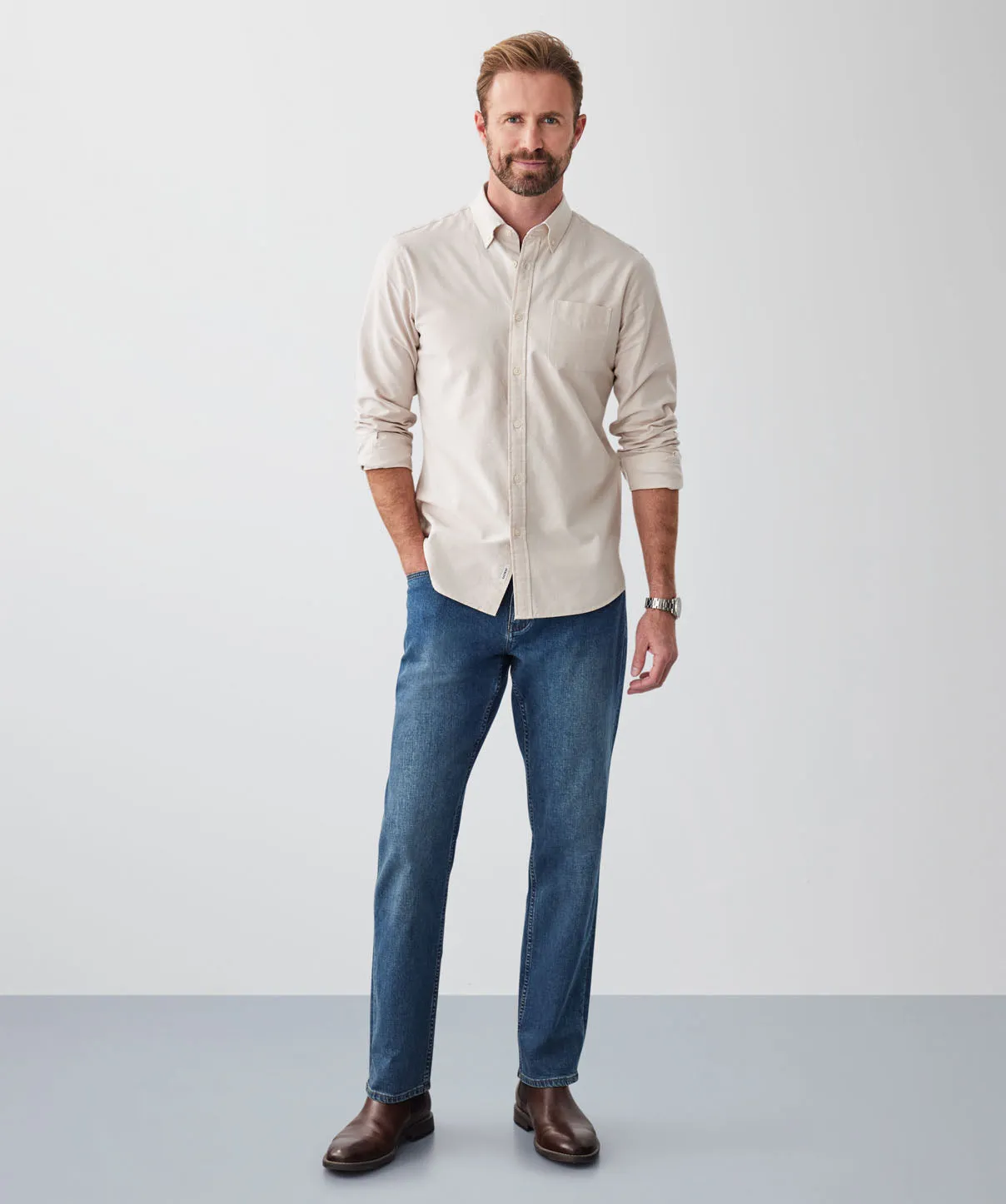 Tailored Fit Casual Oxford Long Sleeve Shirt - Sand sold by GAZMAN product image thumbnail 4