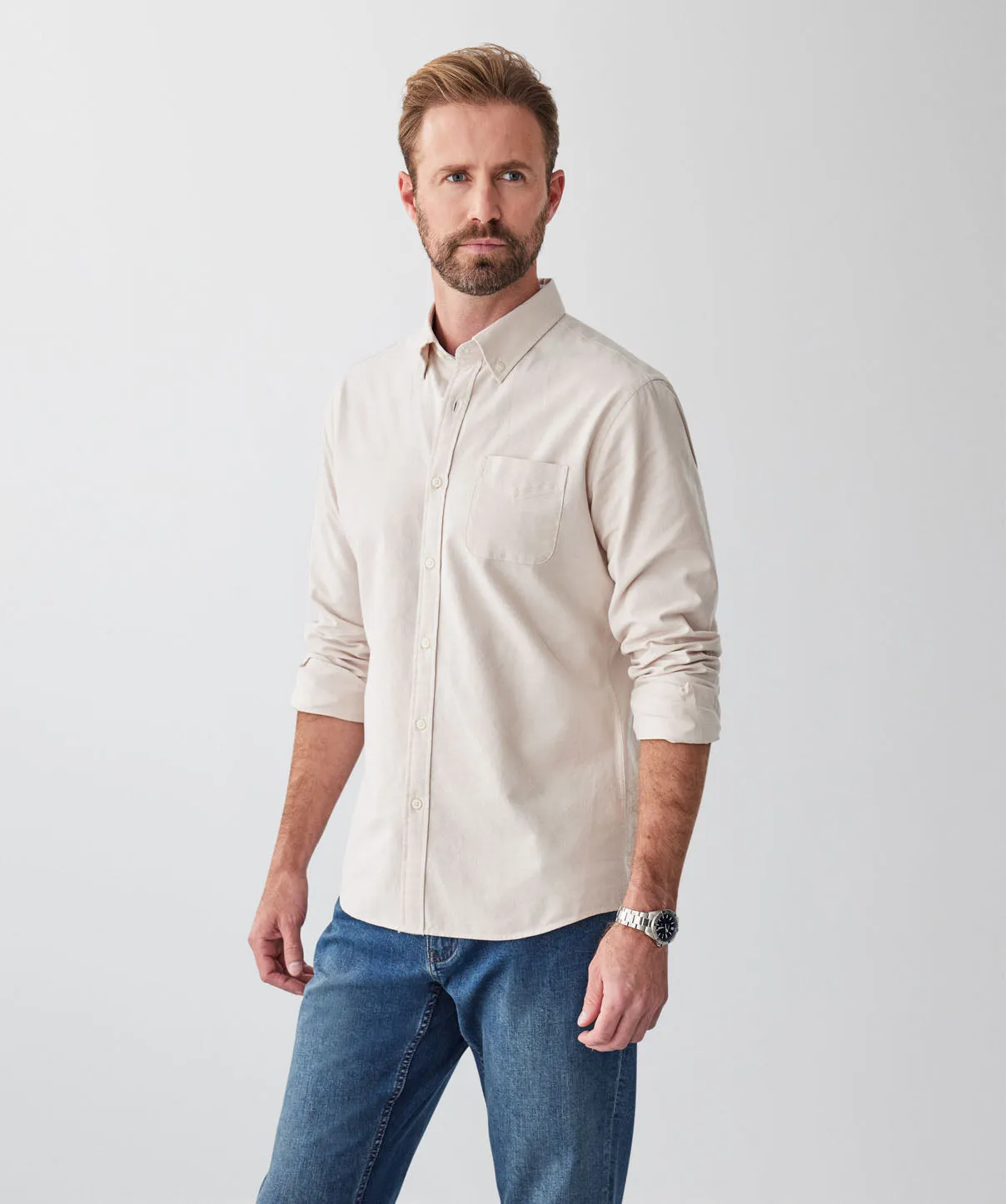 Tailored Fit Casual Oxford Long Sleeve Shirt - Sand sold by GAZMAN product image thumbnail 5
