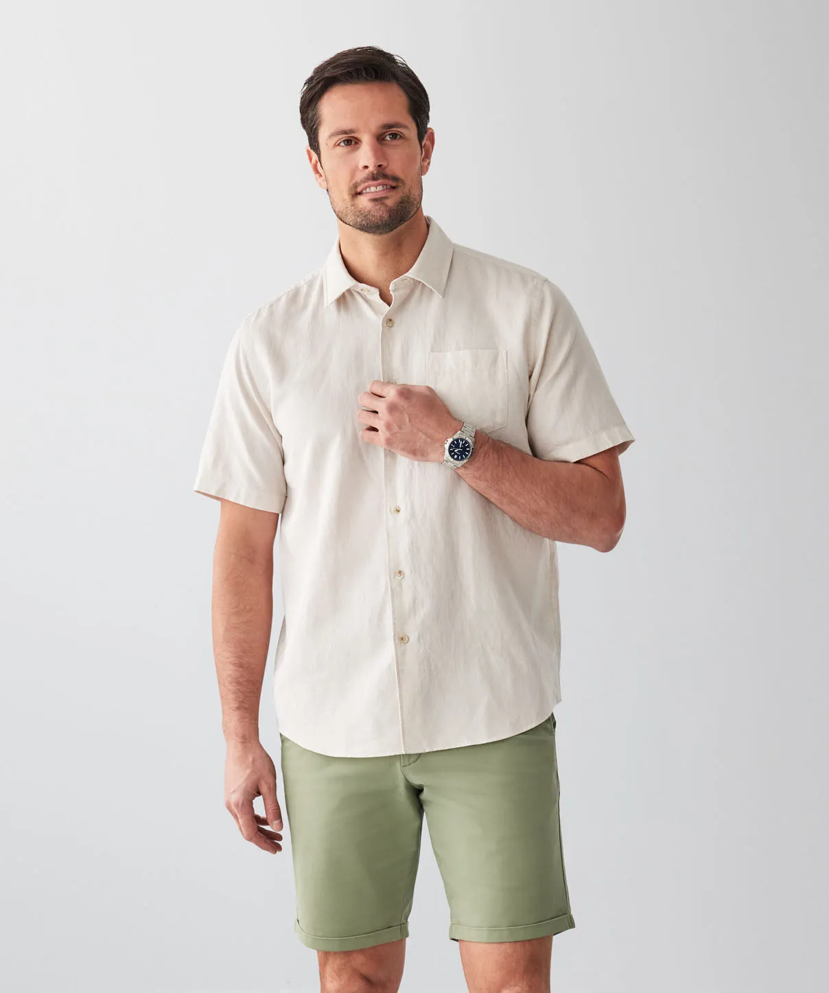 Linen Blend Short Sleeve Shirt - Natural sold by GAZMAN