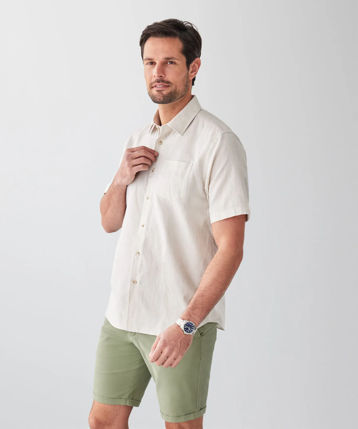 Linen Blend Short Sleeve Shirt - Natural sold by GAZMAN product image thumbnail 5