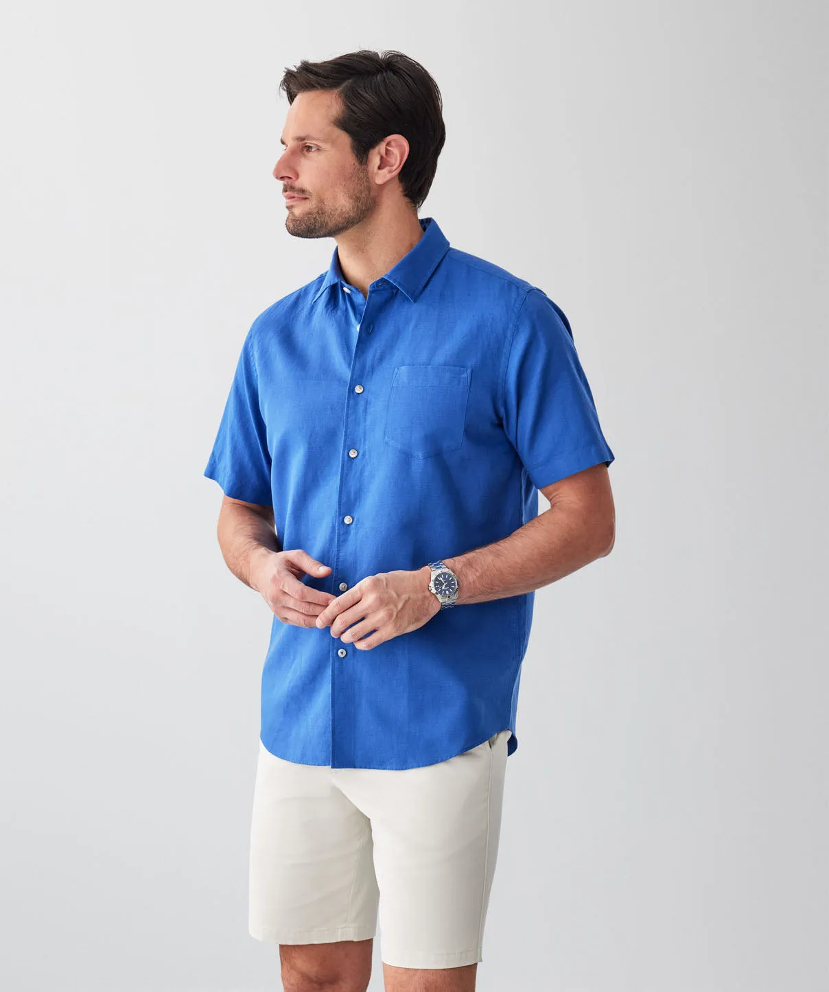 Linen Blend Short Sleeve Shirt - Bright Blue sold by GAZMAN product image thumbnail 5