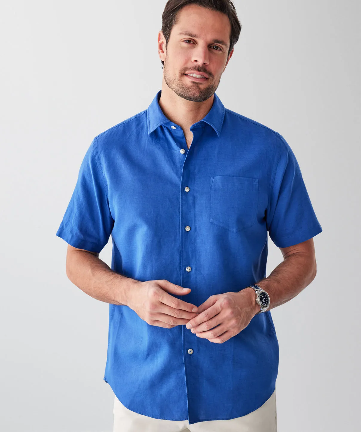 Linen Blend Short Sleeve Shirt - Bright Blue sold by GAZMAN product image thumbnail 3
