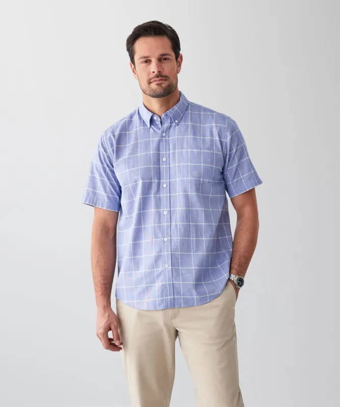 Casual Slub Check Short Sleeve Shirt - Blue sold by GAZMAN