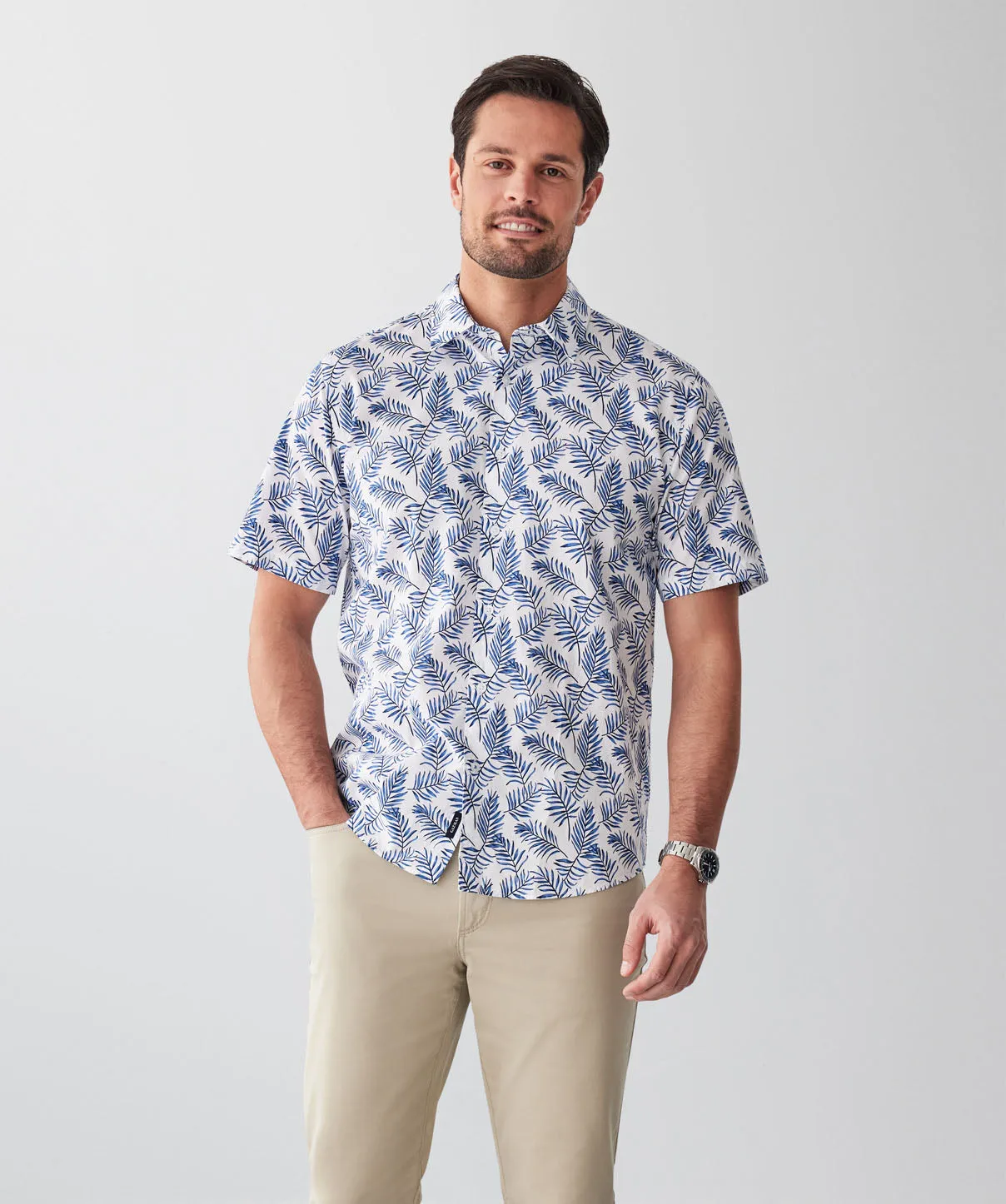 Casual Palm Print Short Sleeve Shirt - White sold by GAZMAN