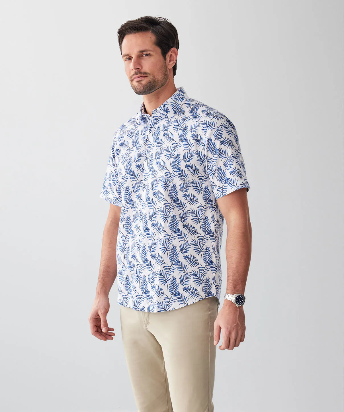 Casual Palm Print Short Sleeve Shirt - White sold by GAZMAN product image thumbnail 5