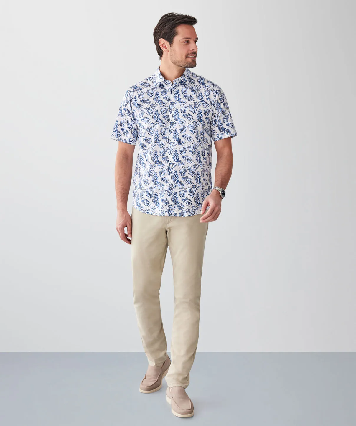 Casual Palm Print Short Sleeve Shirt - White sold by GAZMAN product image thumbnail 4