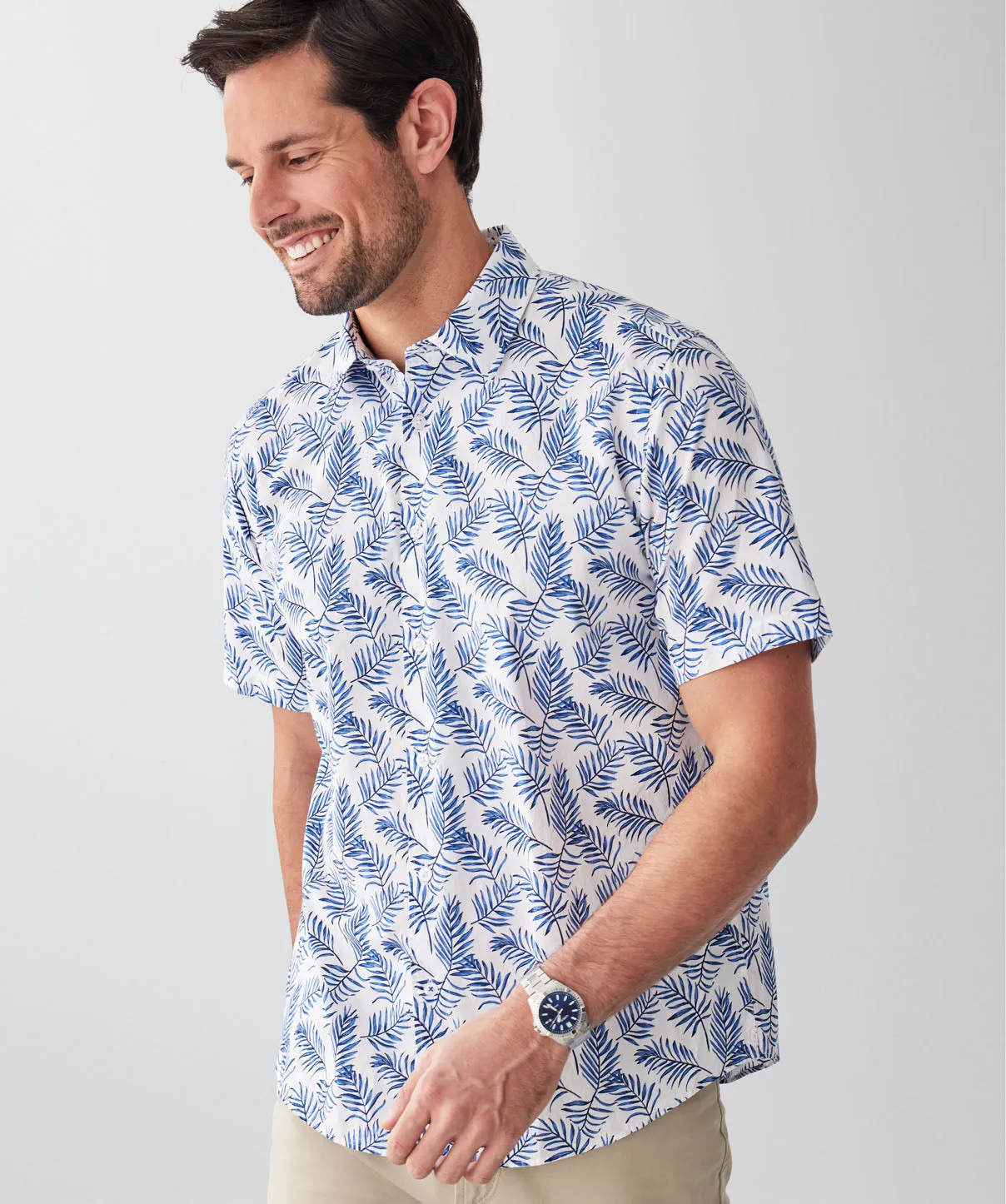 Casual Palm Print Short Sleeve Shirt - White sold by GAZMAN product image thumbnail 3