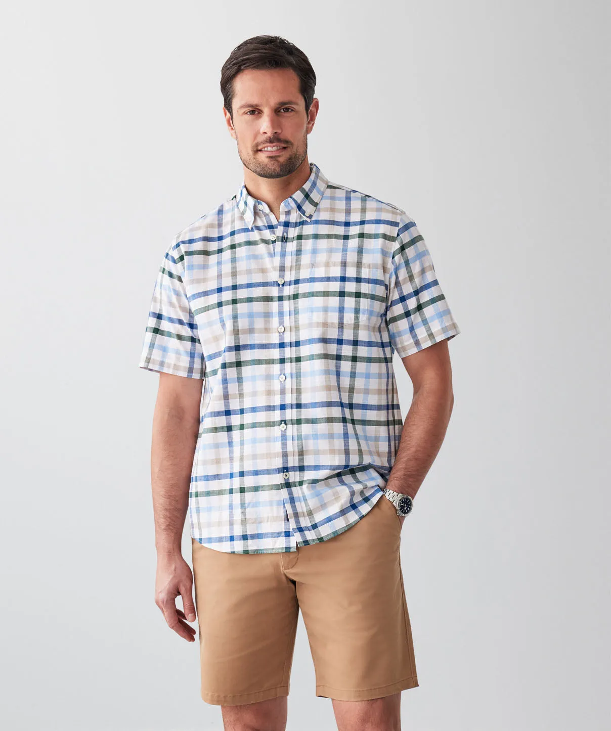 Casual Slub Check Short Sleeve Shirt - Multi sold by GAZMAN