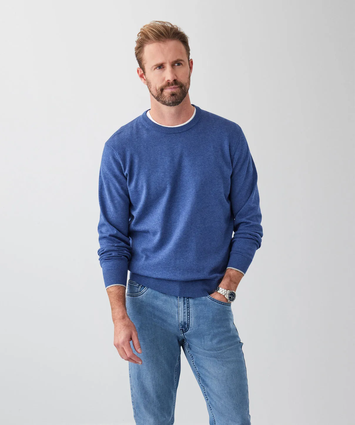 Cotton Crew Neck Knit - Denim sold by GAZMAN