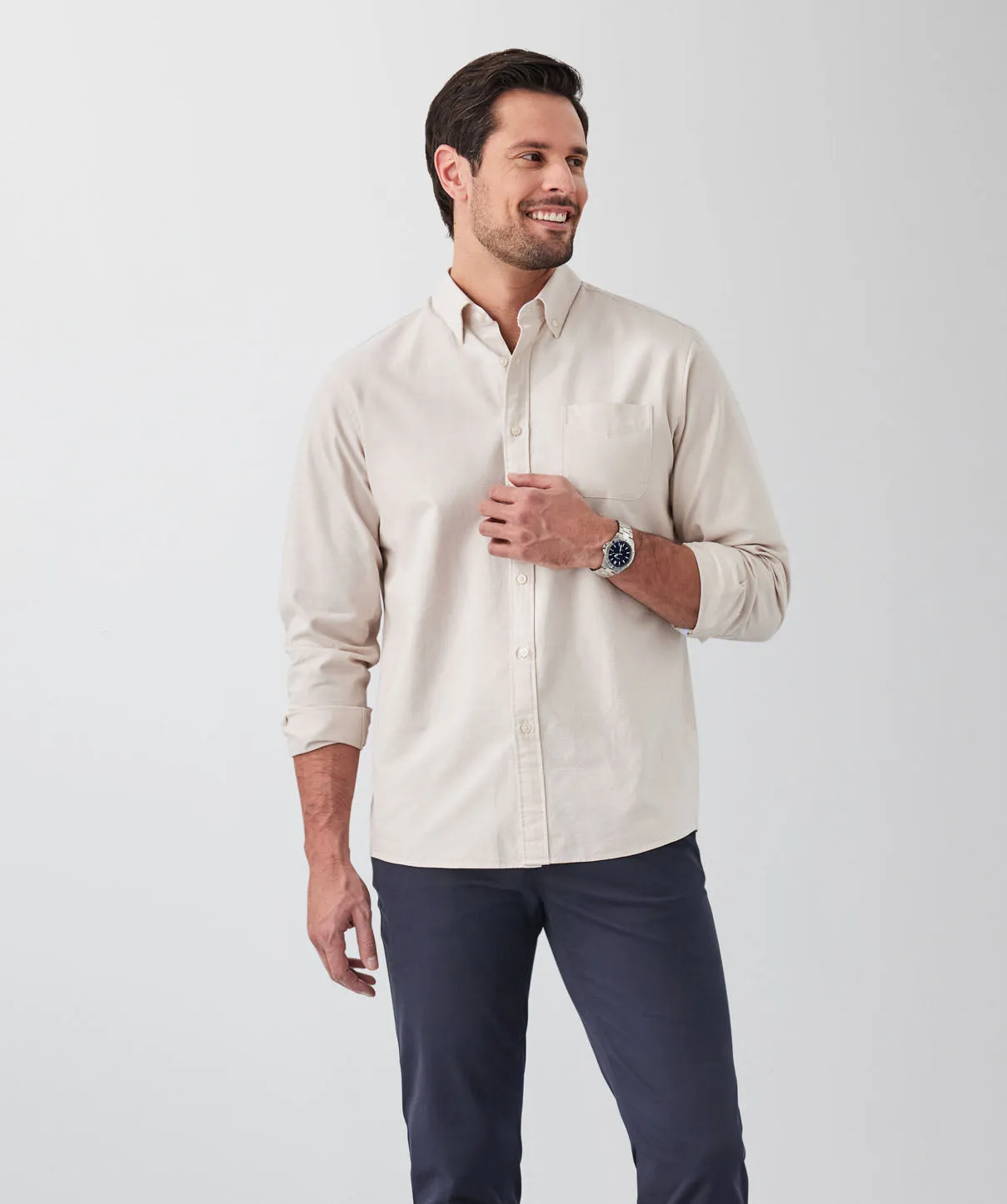 Casual Oxford Long Sleeve Shirt - Sand sold by GAZMAN