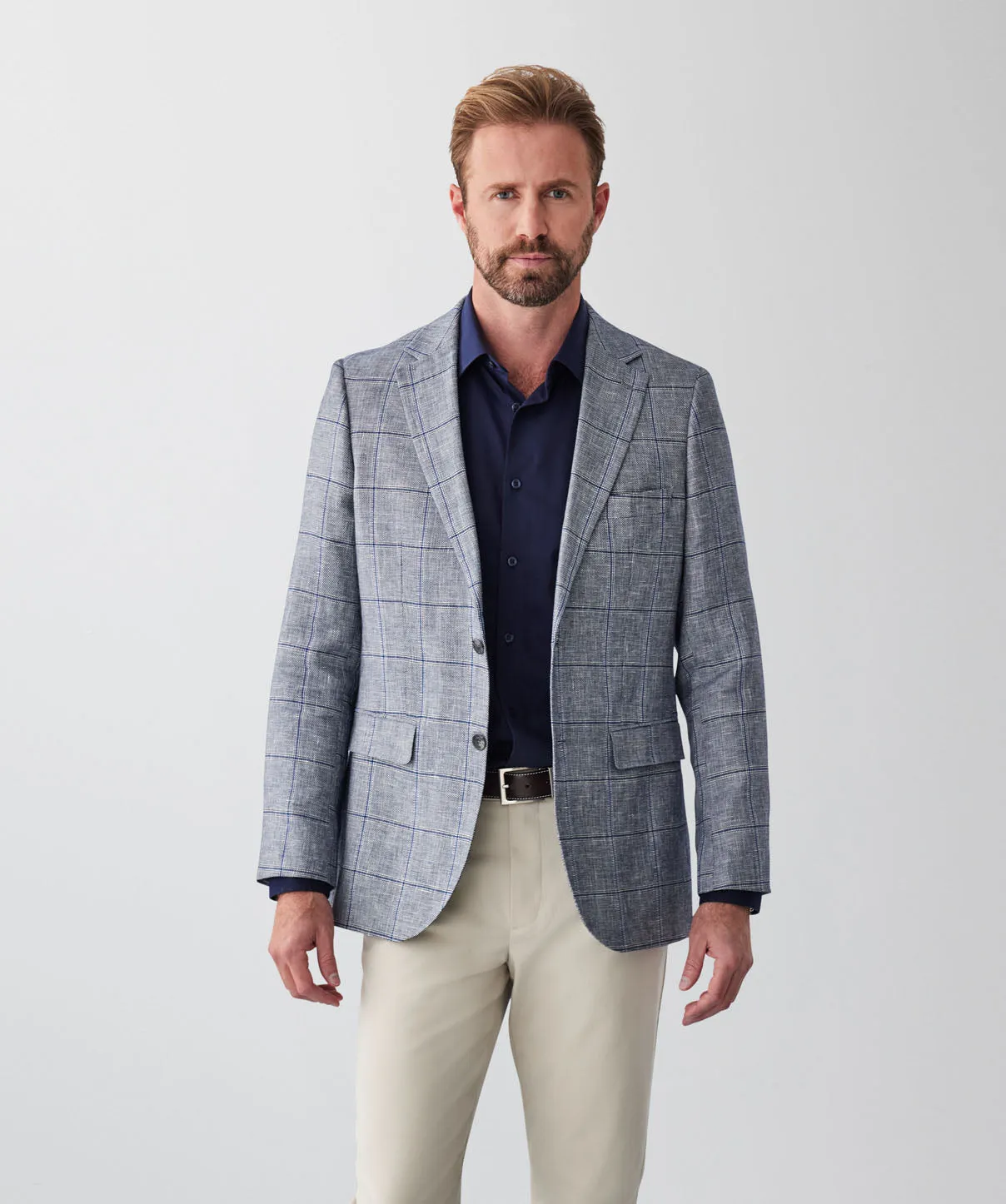 Linen Blend Check Sports Jacket - Denim sold by GAZMAN