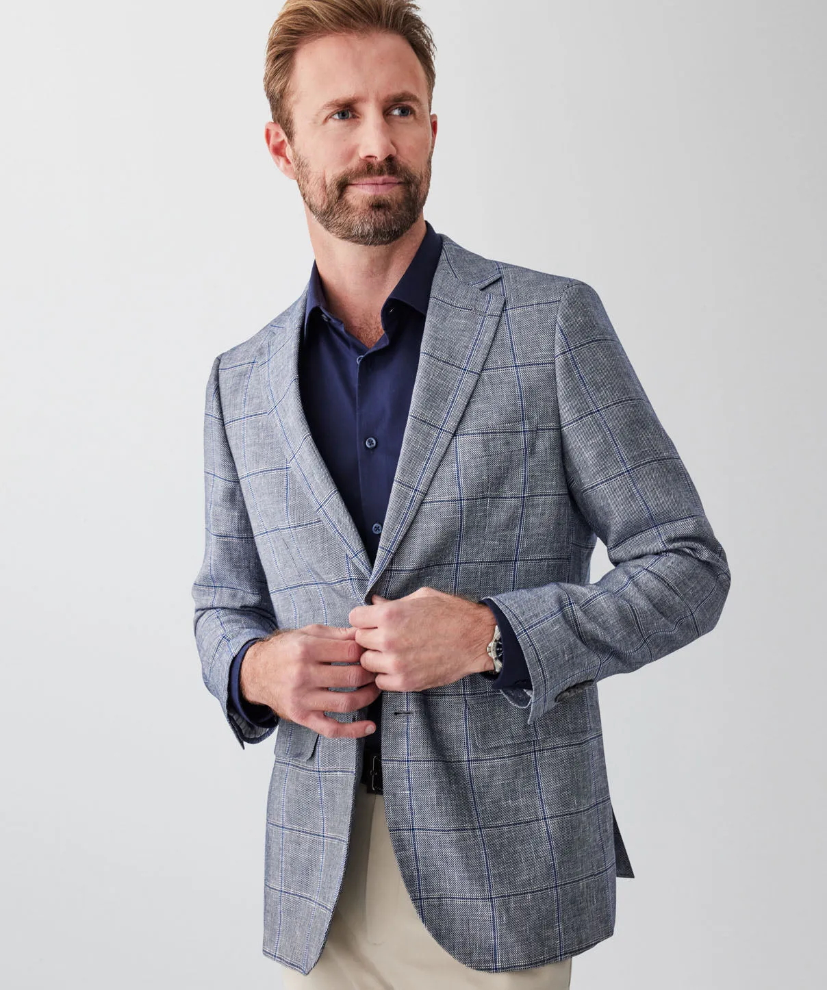 Linen Blend Check Sports Jacket - Denim sold by GAZMAN product image thumbnail 3