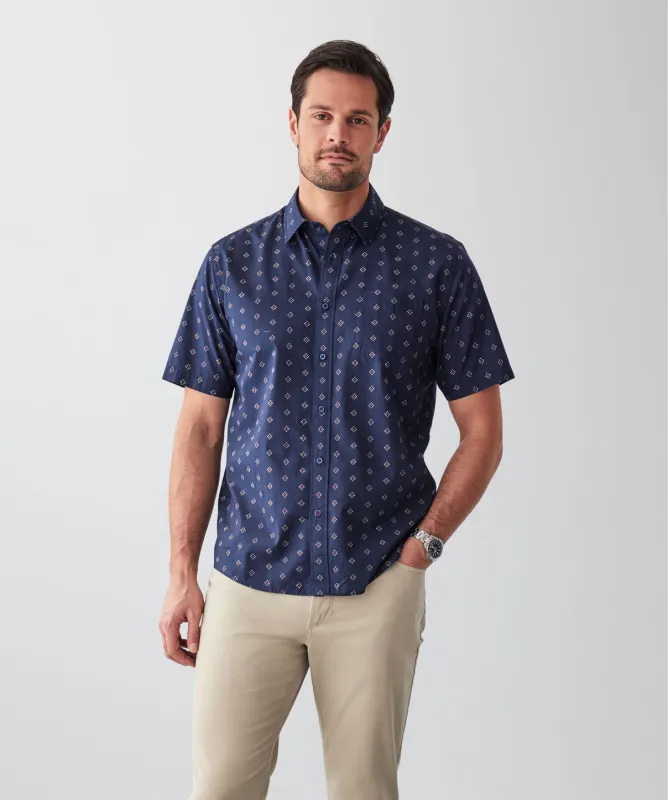 Casual Geo Print Short Sleeve Shirt - Navy sold by GAZMAN