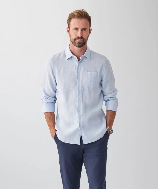 Tailored Fit Pure French Linen Long Sleeve Shirt - Sky Blue sold by GAZMAN