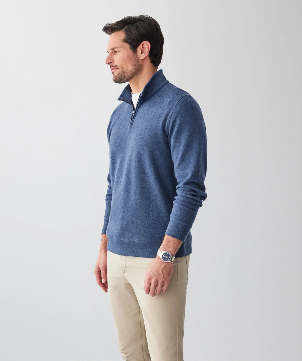 French Rib Half Zip Sweat - Denim sold by GAZMAN product image thumbnail 5