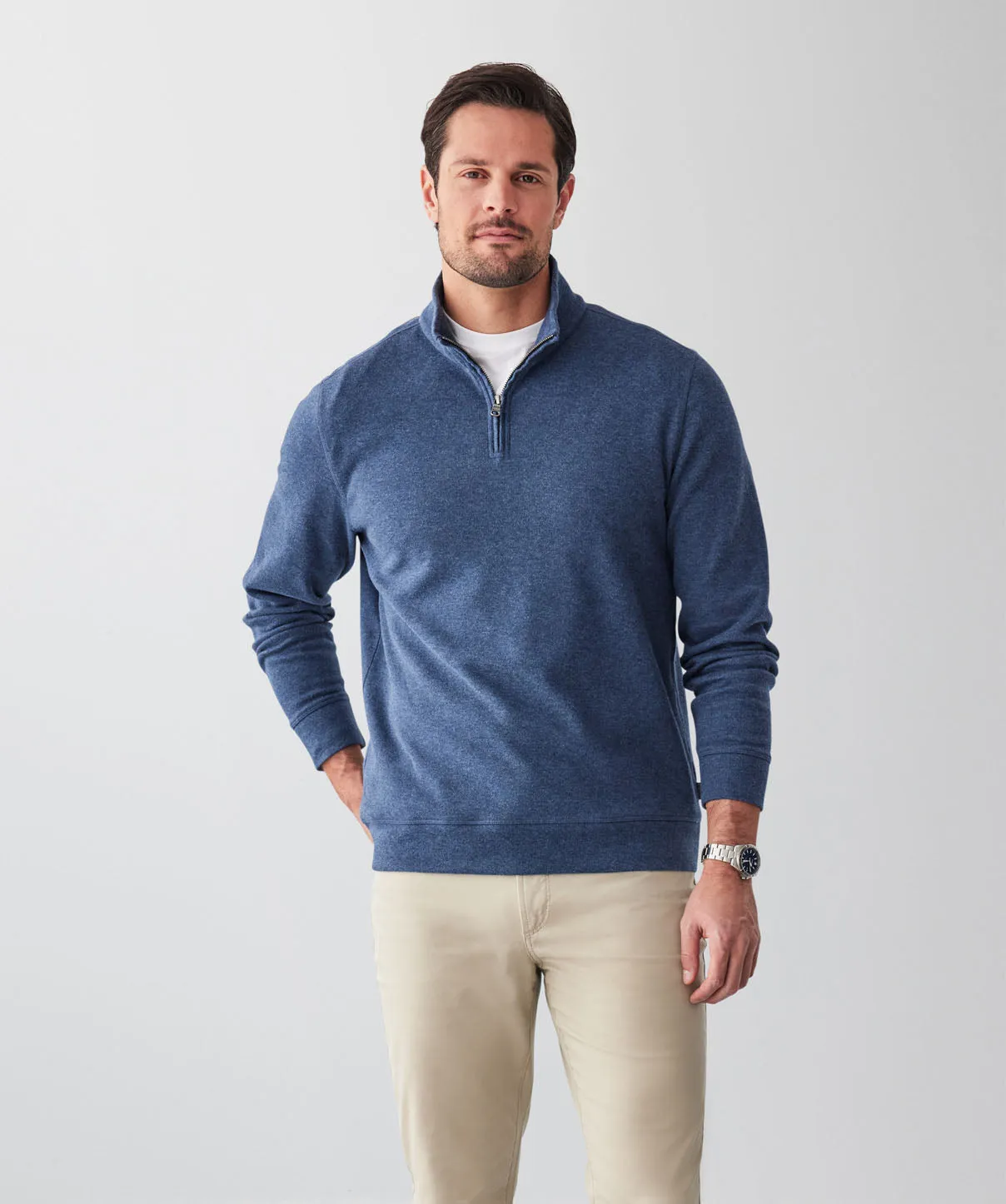 French Rib Half Zip Sweat - Denim sold by GAZMAN