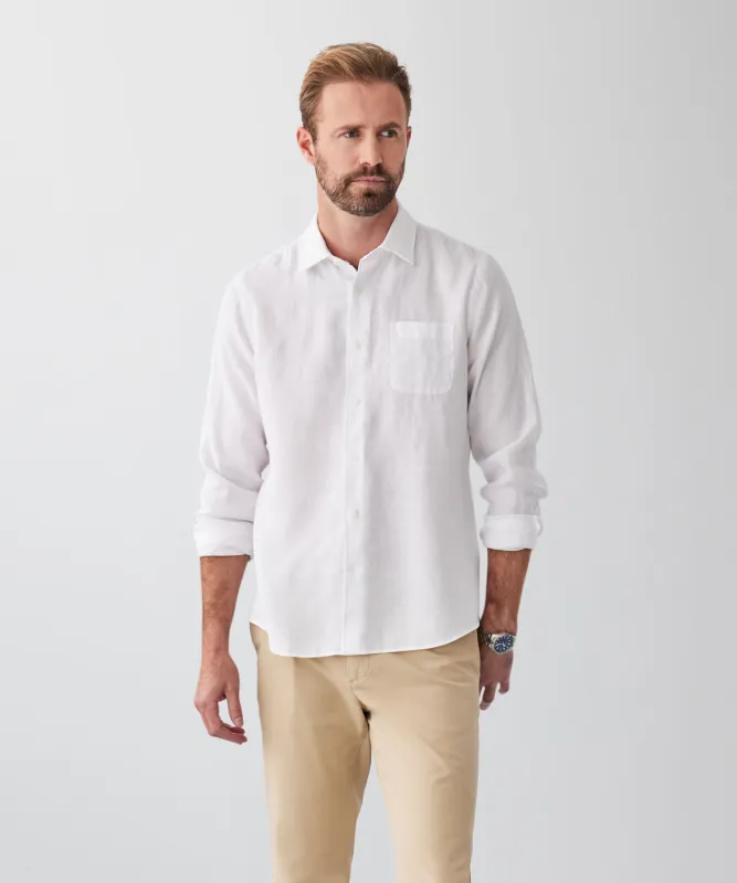 Tailored Fit Pure French Linen Long Sleeve Shirt - White sold by GAZMAN