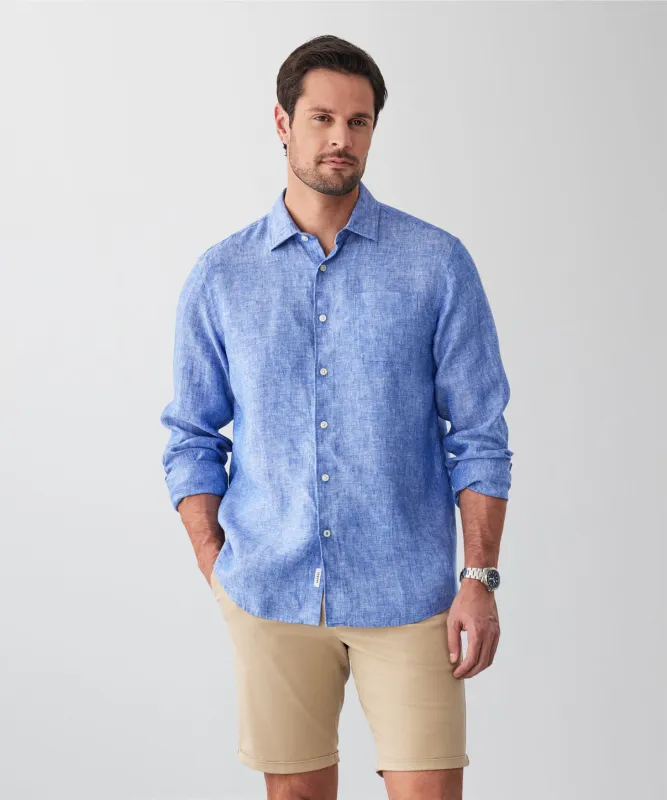 Pure French Linen Long Sleeve Shirt - Blue sold by GAZMAN