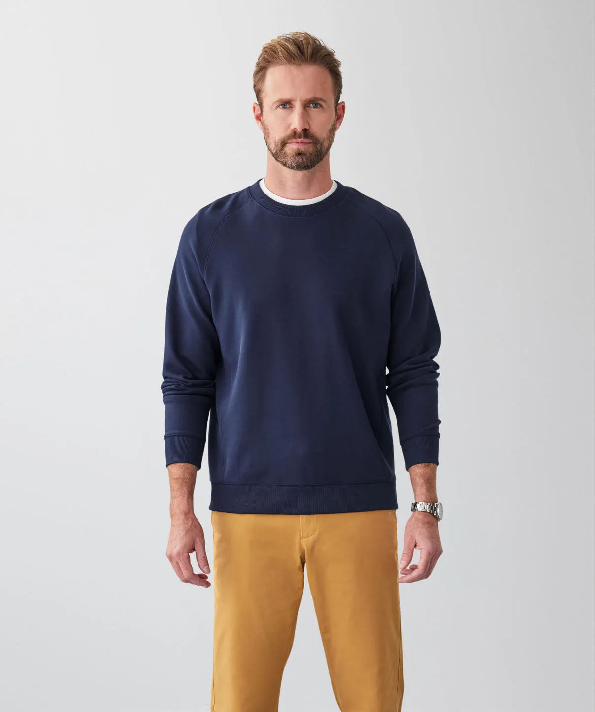 Pique Raglan Crew Jumper - Navy sold by GAZMAN
