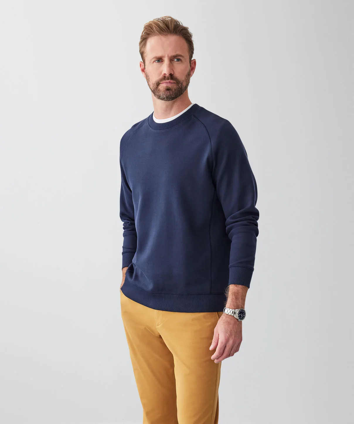 Pique Raglan Crew Jumper - Navy sold by GAZMAN product image thumbnail 5