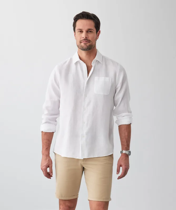 Pure French Linen Long Sleeve Shirt - White sold by GAZMAN
