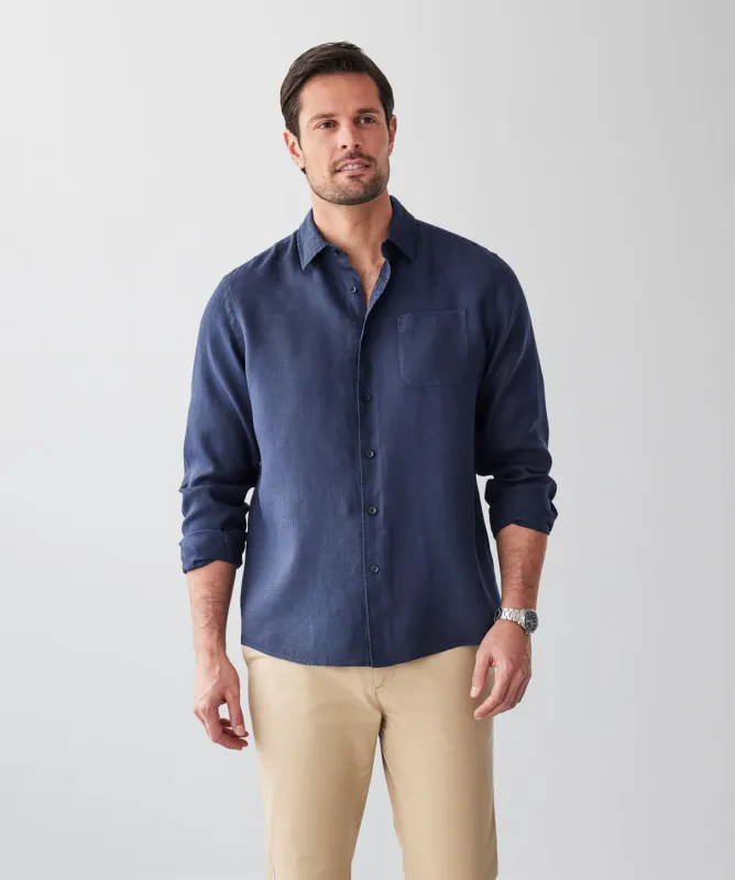 Pure French Linen Long Sleeve Shirt - Dark Navy sold by GAZMAN