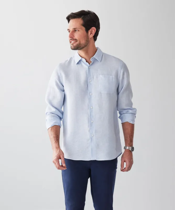 Pure French Linen Long Sleeve Shirt - Sky Blue sold by GAZMAN