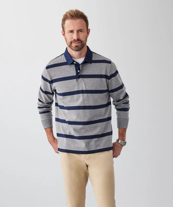 Breton Stripe Rugby Jumper - Grey Melange sold by GAZMAN