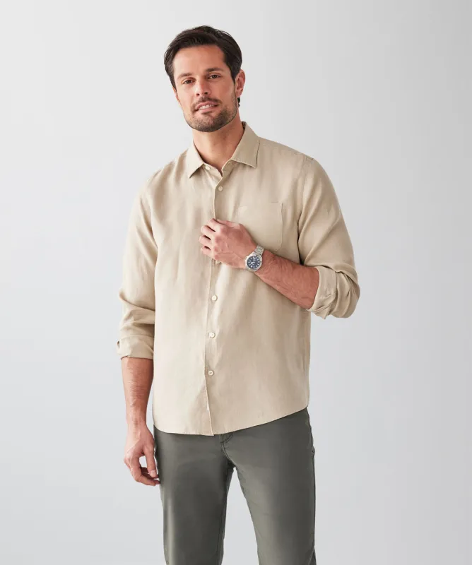Pure French Linen Long Sleeve Shirt - Sand sold by GAZMAN