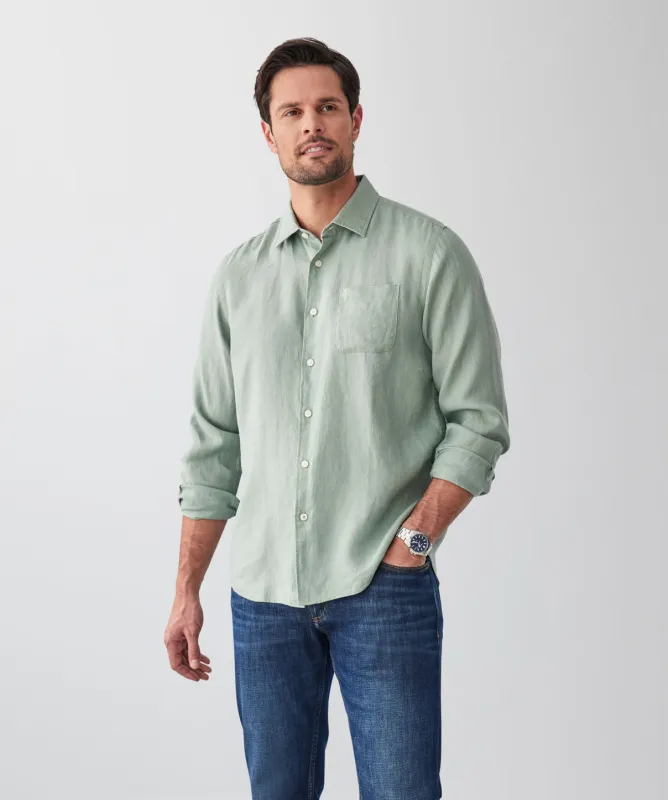 Pure French Linen Long Sleeve Shirt - Sage sold by GAZMAN