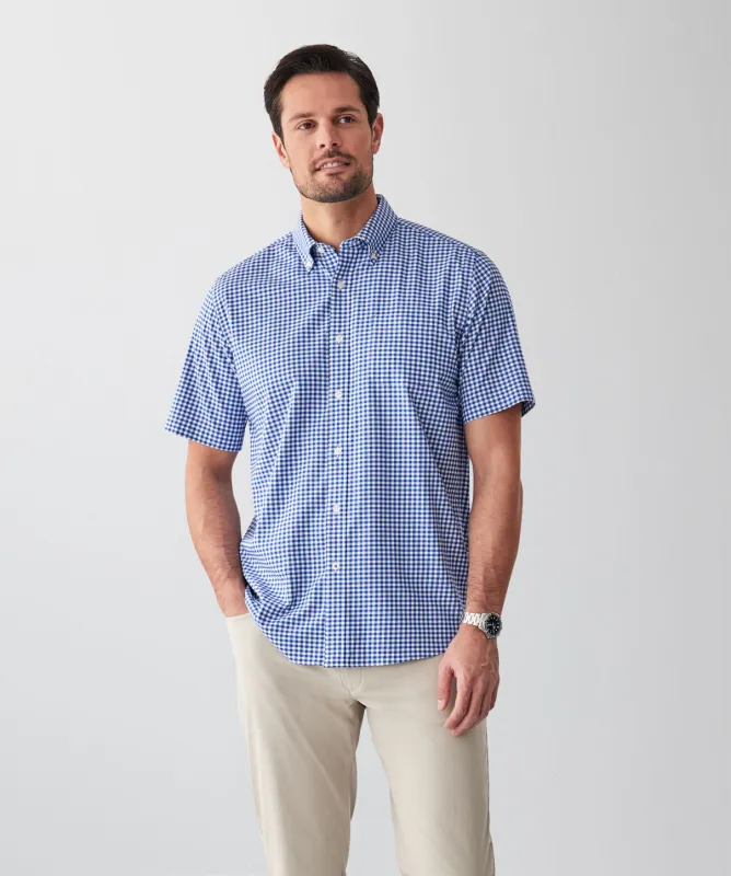 GAZFLEX Performance Oxford Gingham Short Sleeve Shirt - Blue sold by GAZMAN