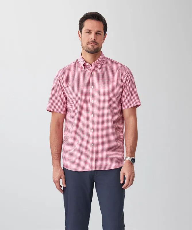 GAZFLEX Performance Oxford Gingham Short Sleeve Shirt - Raspberry sold by GAZMAN
