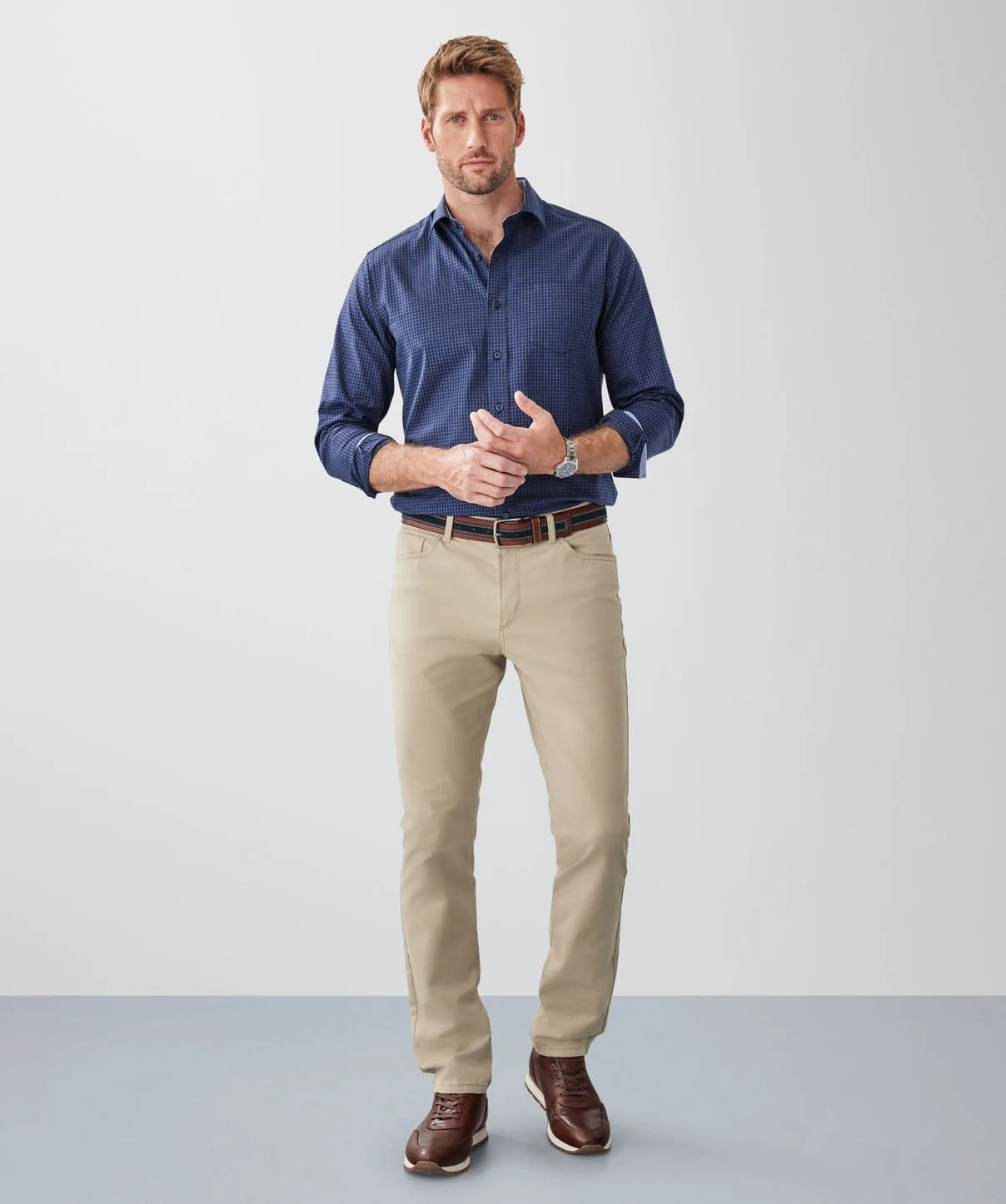 Easy Care Oxford Check Long Sleeve Shirt - Midnight sold by GAZMAN product image thumbnail 4