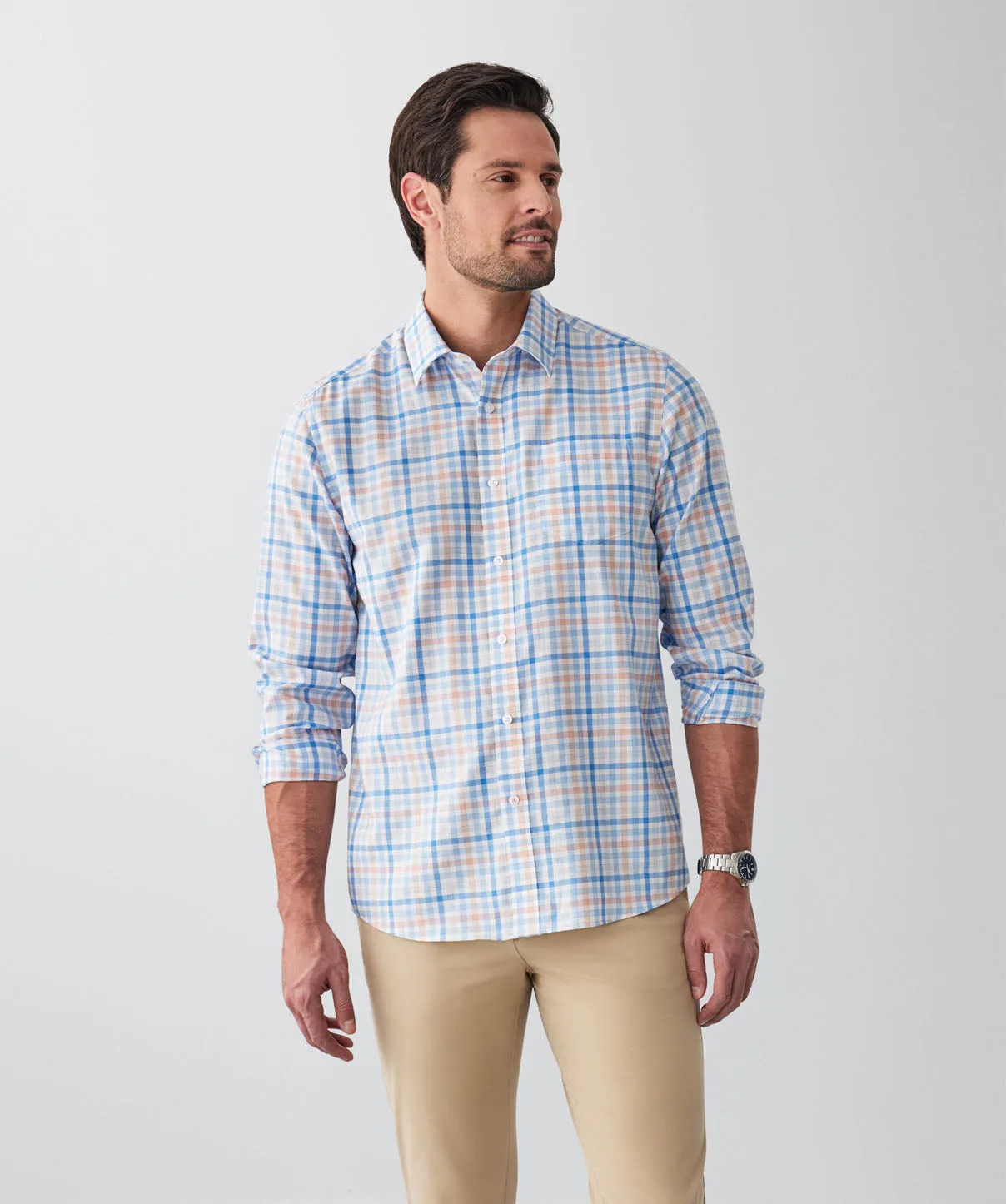 Easy Care Twill Multi Check Long Sleeve Shirt - Multi Check sold by GAZMAN