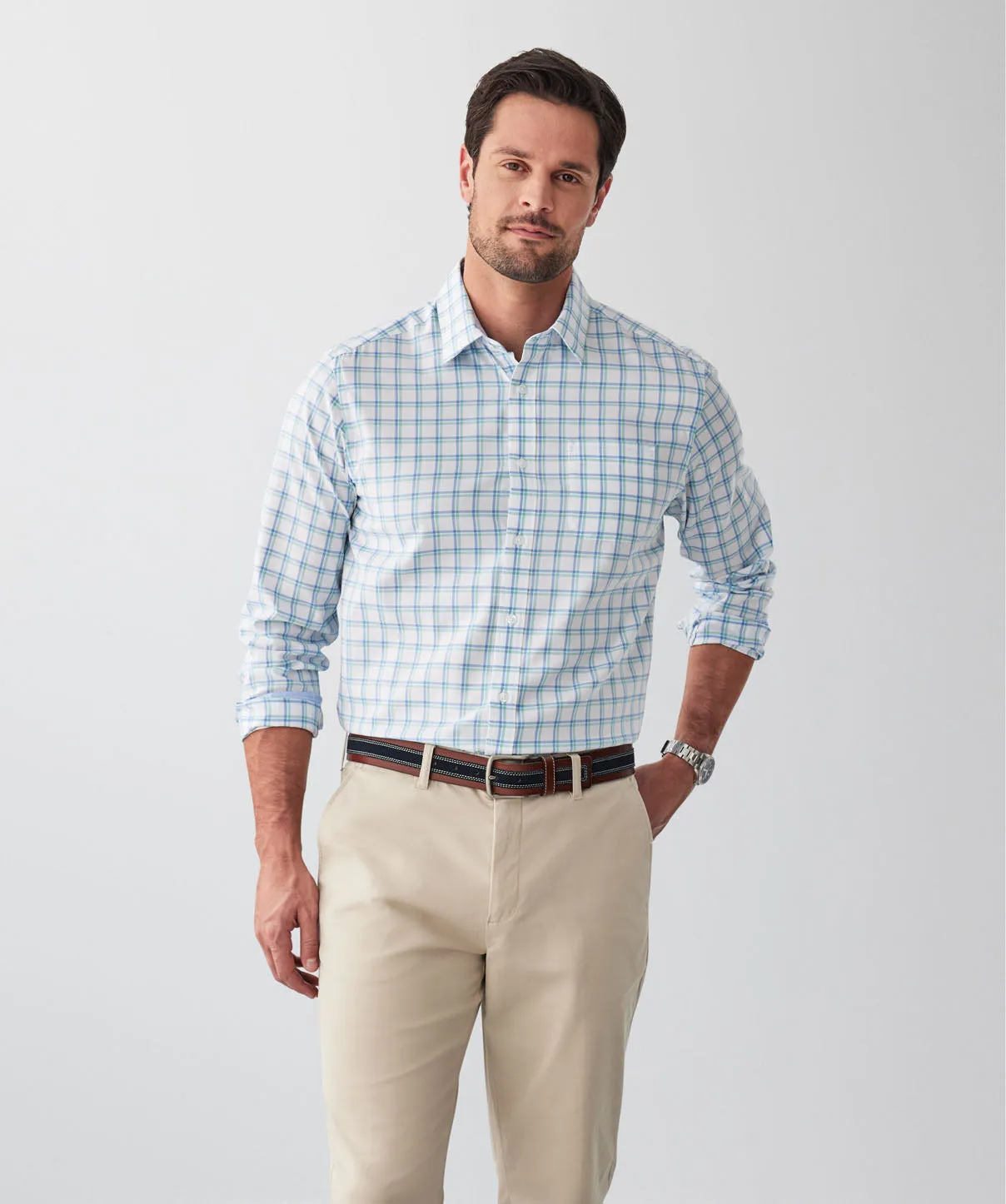 Easy Care Twill Check Long Sleeve Shirt - White sold by GAZMAN