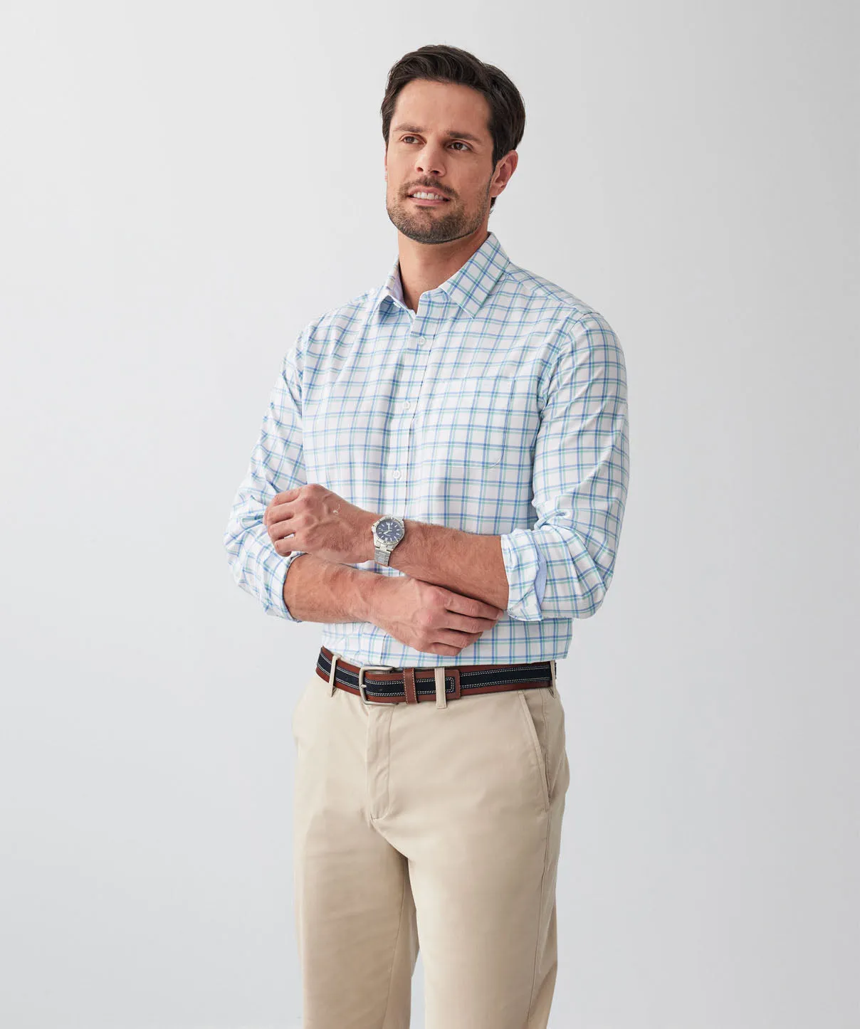 Easy Care Twill Check Long Sleeve Shirt - White sold by GAZMAN product image thumbnail 5