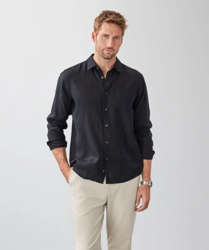 Pure French Linen Long Sleeve Shirt - Black sold by GAZMAN