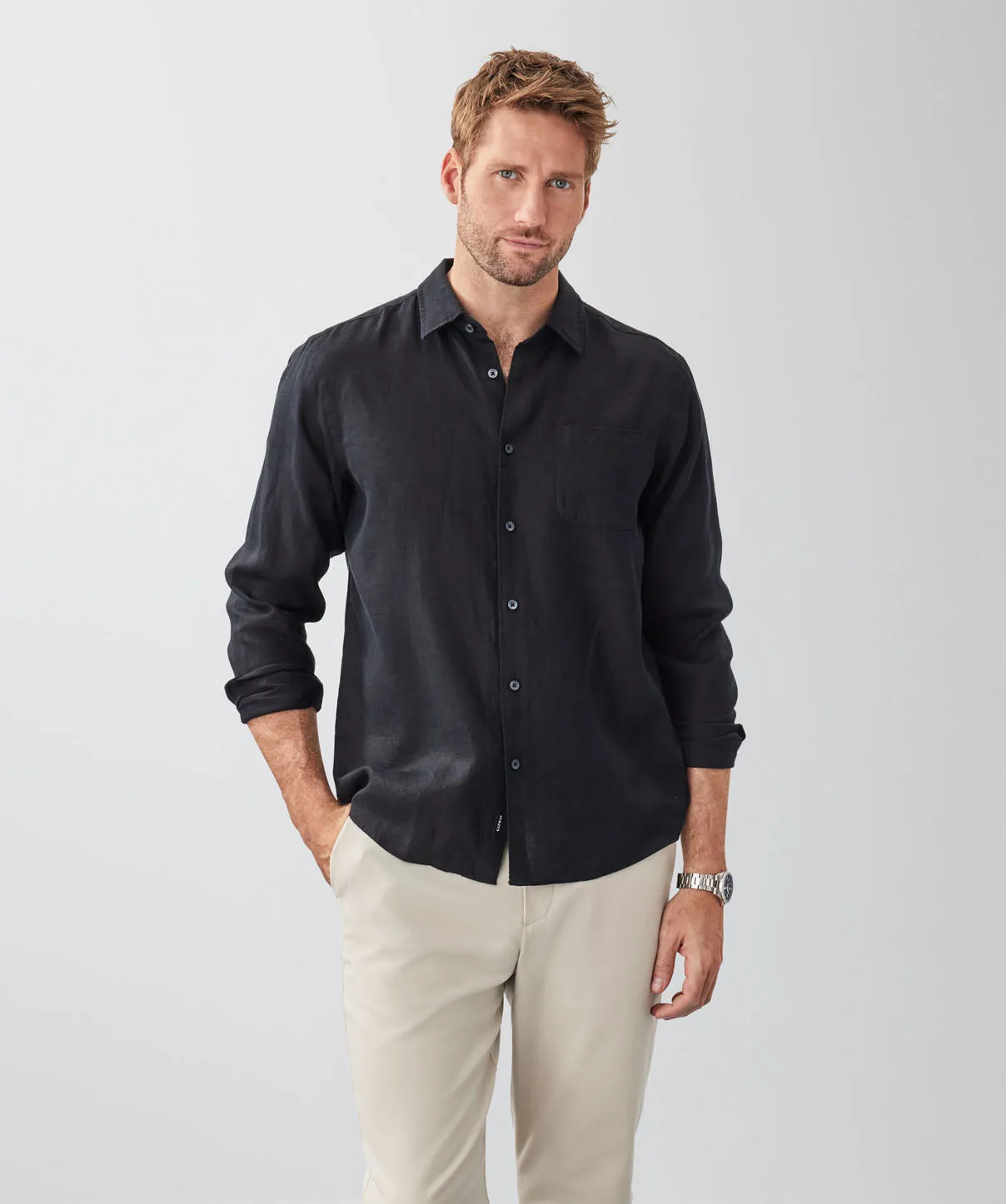 Pure French Linen Long Sleeve Shirt - Black sold by GAZMAN