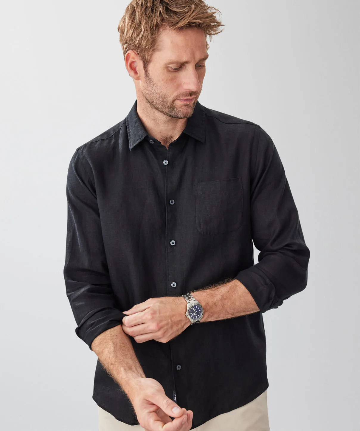 Pure French Linen Long Sleeve Shirt - Black sold by GAZMAN product image thumbnail 3