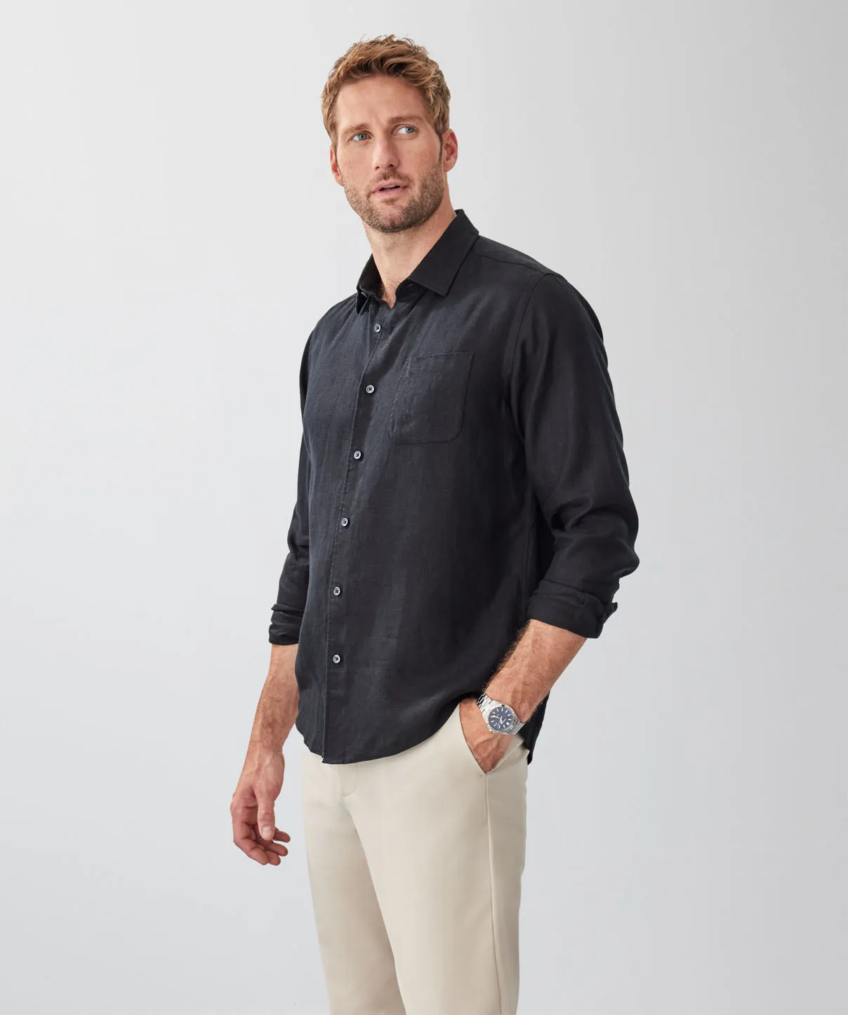 Pure French Linen Long Sleeve Shirt - Black sold by GAZMAN product image thumbnail 5