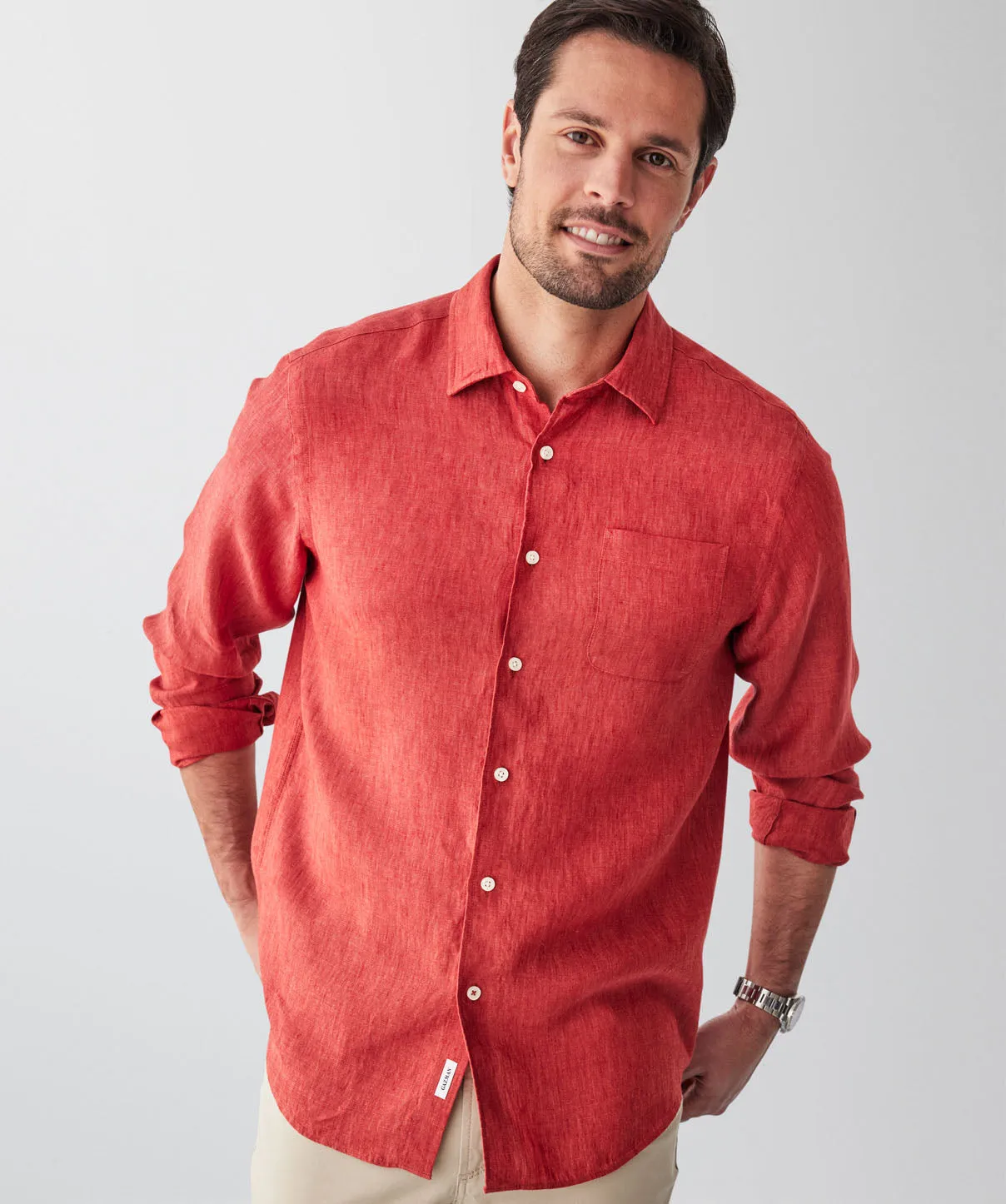 Pure French Linen Long Sleeve Shirt - Paprika sold by GAZMAN product image thumbnail 3