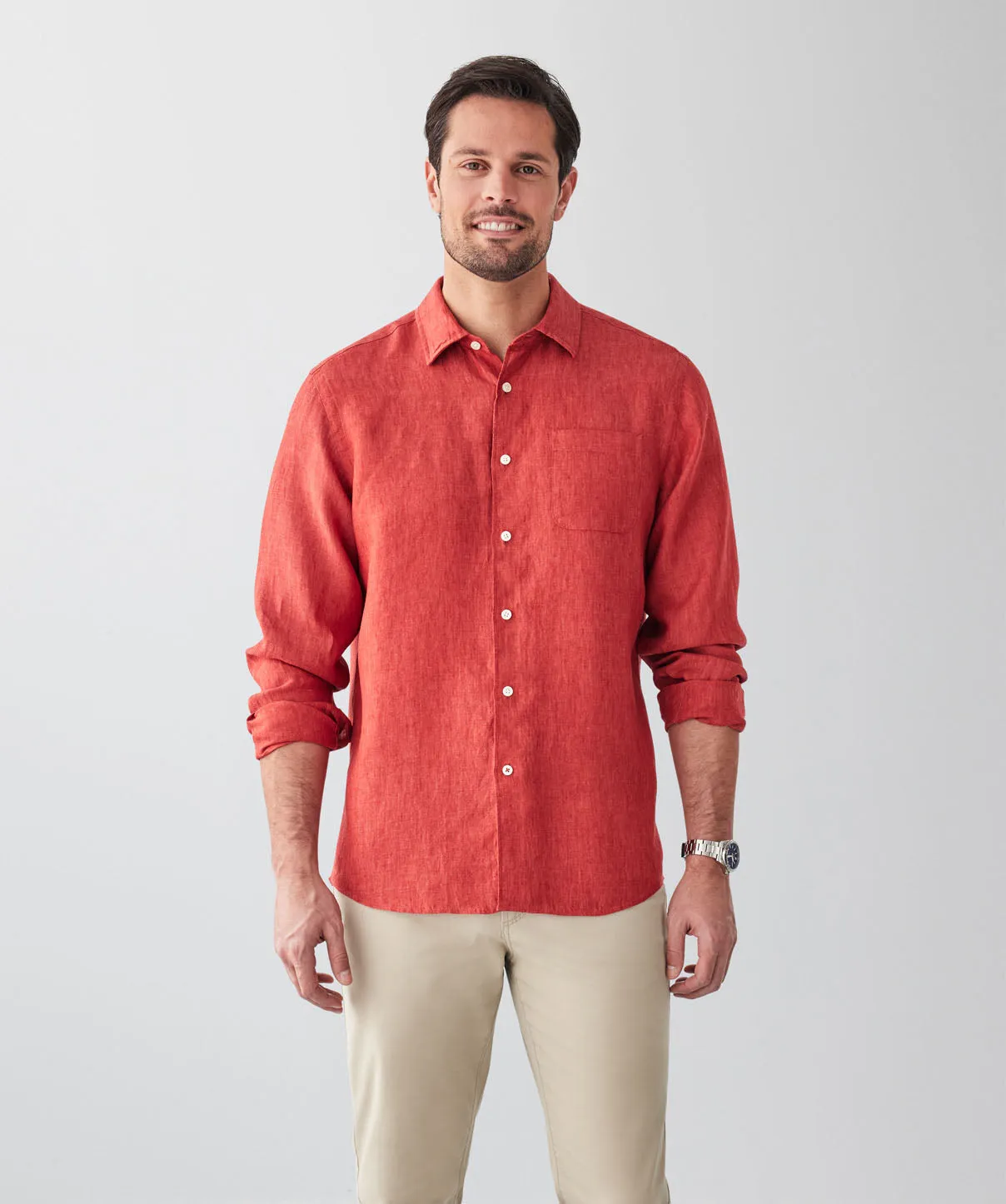 Pure French Linen Long Sleeve Shirt - Paprika sold by GAZMAN