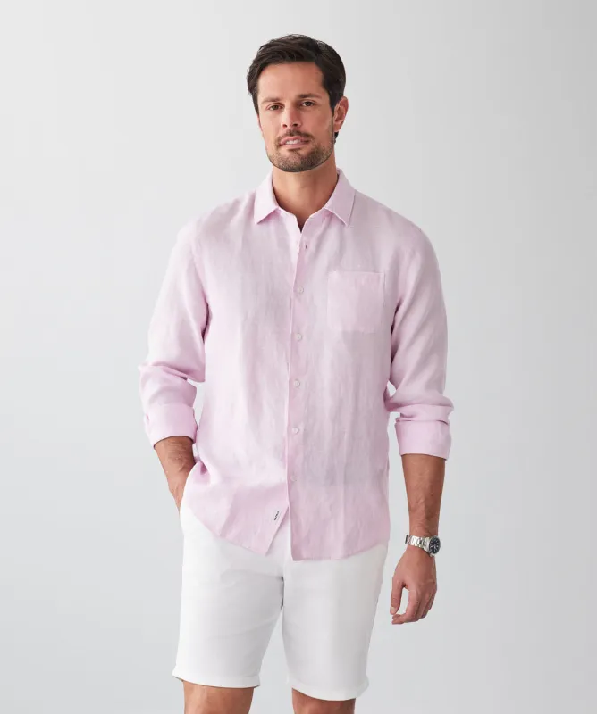 Pure French Linen Long Sleeve Shirt - Pale Pink sold by GAZMAN