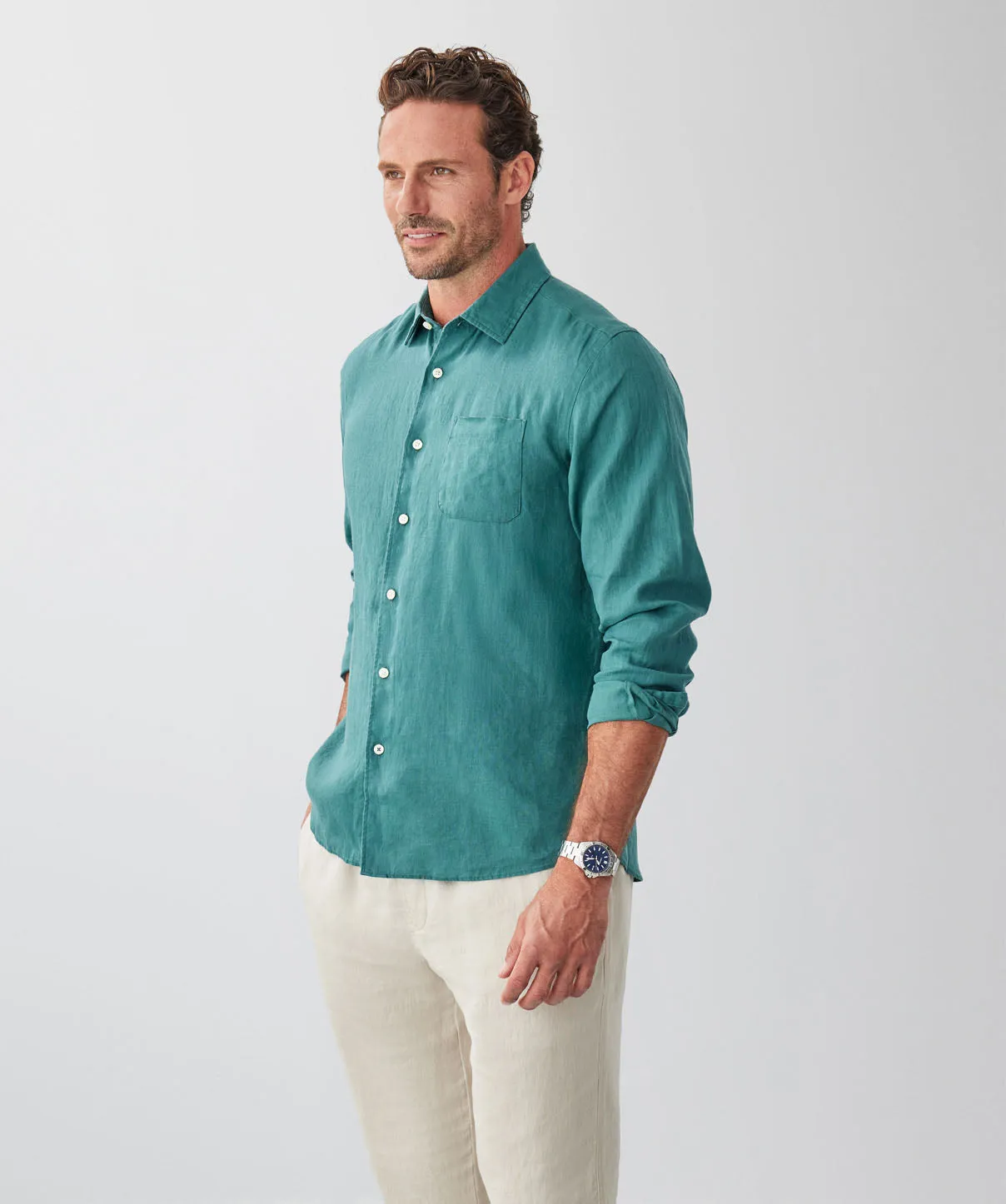Pure French Linen Long Sleeve Shirt - Evergreen sold by GAZMAN product image thumbnail 5